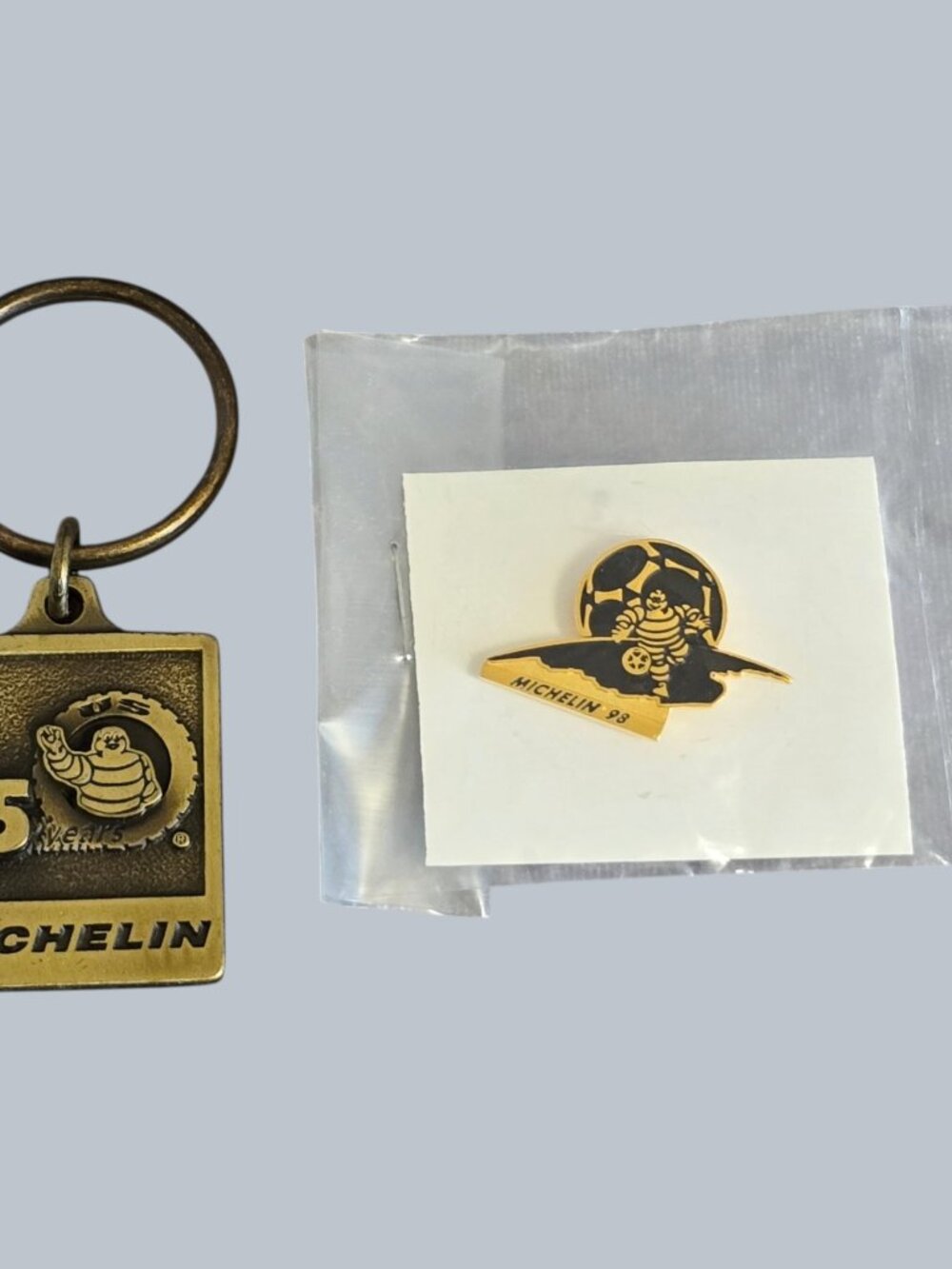 Vintage Set Michelin Man Tires Keychain & Pin From 1998 & 2000